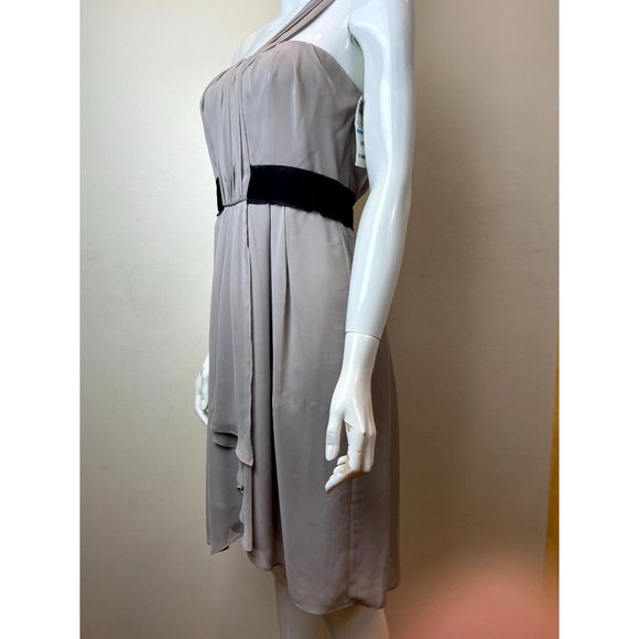 Max and Cleo Women's One Shoulder Chiffon Cocktail Party Mini Dress Taupe Size 4 - Picture 5 of 12
